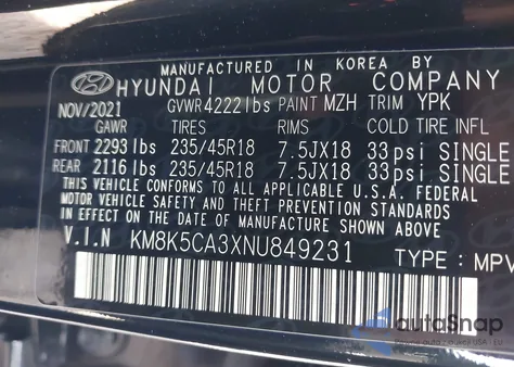 2022 Hyundai Kona Limited z USA, uszkodzony, nr VIN KM8K5CA3XNU849231
